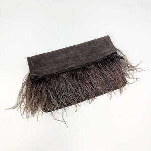 Banana Republic Feathered MEDIUM FOLDOVER FRINGE CLUTCH Brown Suede